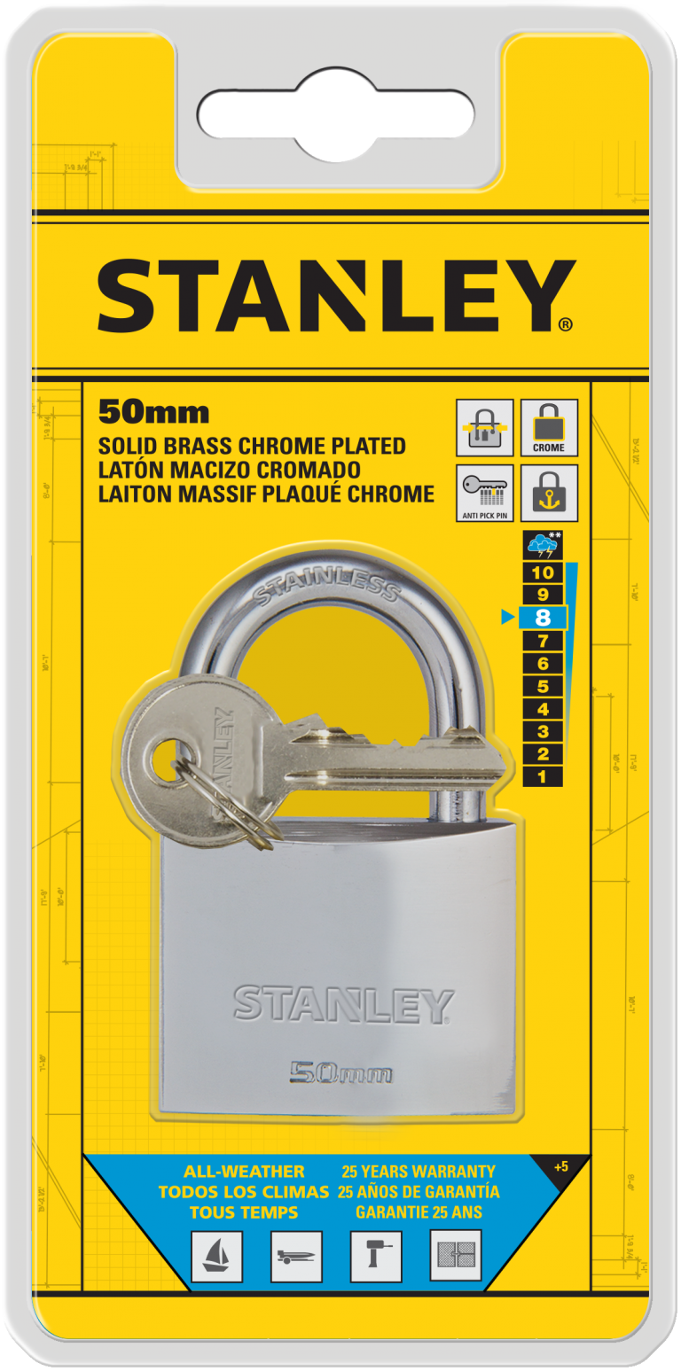 Solid Brass Chrome Plated Padlock 50mm Standard Shackle