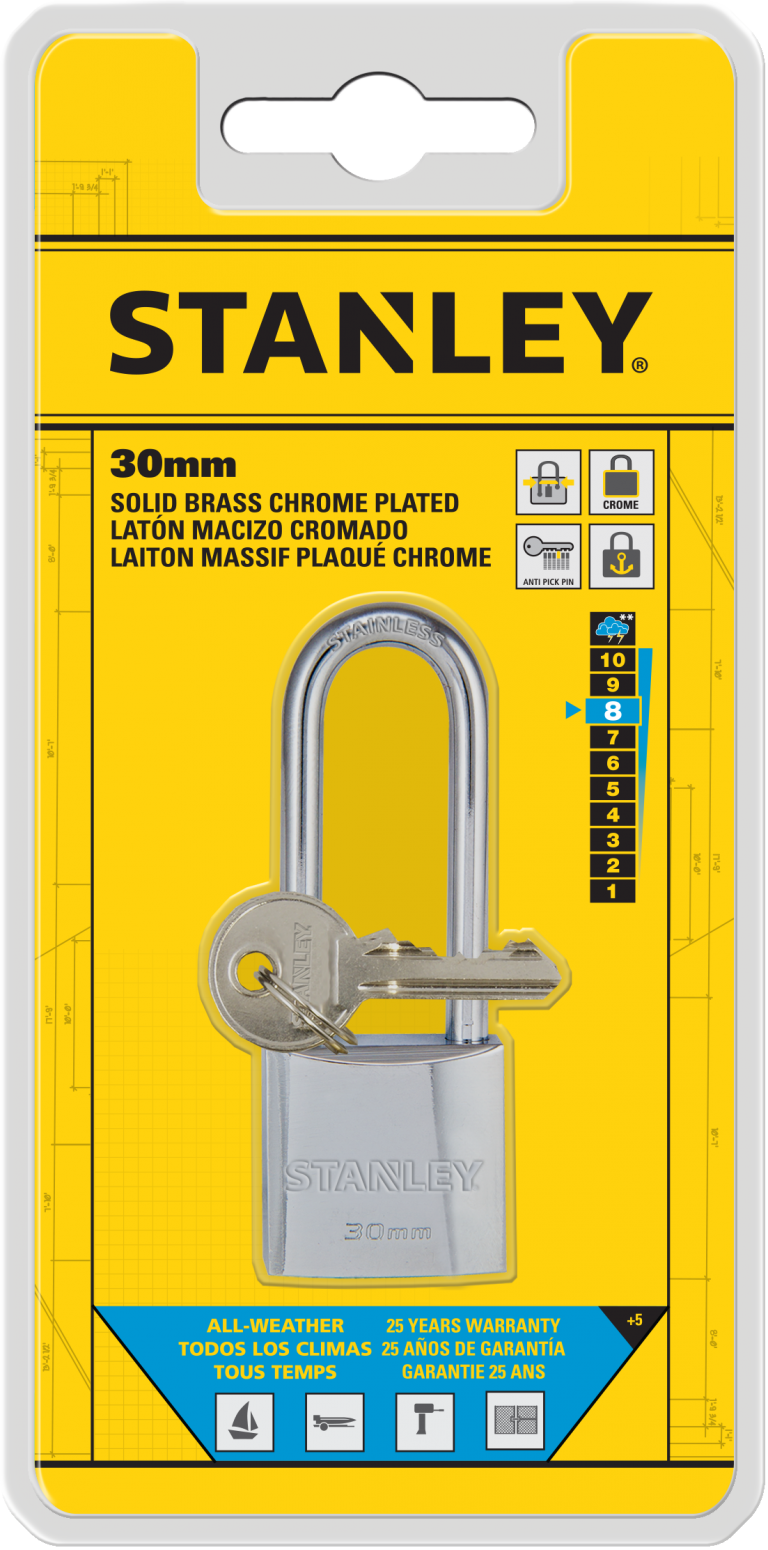 Solid Brass Chrome Plated Padlock 30mm Long Shackle