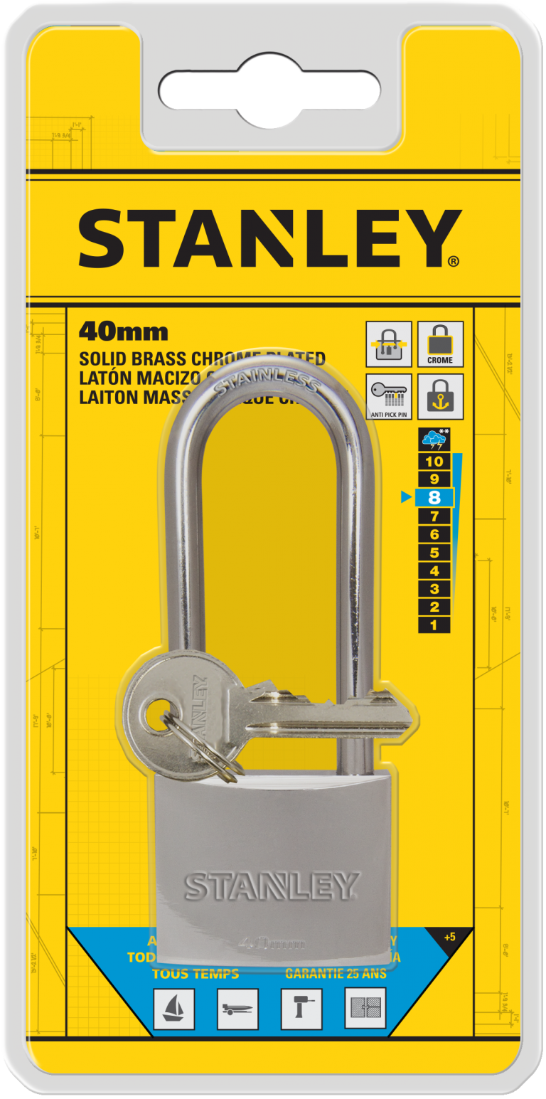 Solid Brass Chrome Plated Padlock 40mm Long Shackle