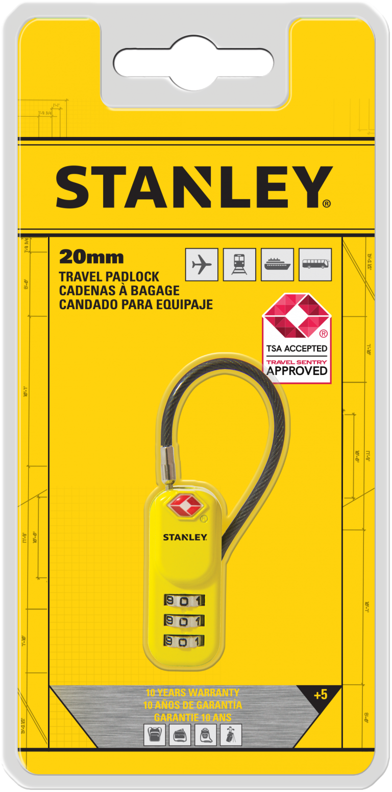 TSA luggage lock 3 DIGITS YELLOW with VINYL STEEL CABLE